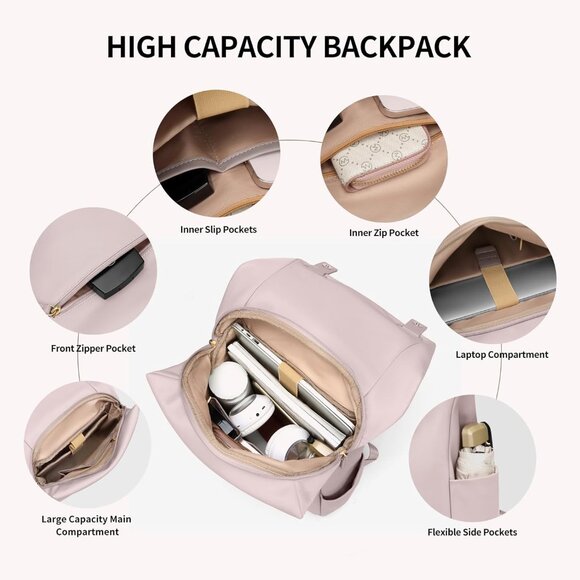 NEW Golf Quality Women Laptop Backpack Travel Fit 15.6" (Dusty Pink) Elegant - Picture 4 of 7